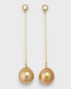 PEARLS BY SHARI 18K YELLOW GOLD DIAMOND AND GOLDEN PEARL STICK EARRINGS, 12MM