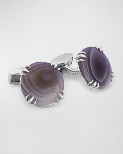 Tateossian Men's Botswana Agate Round Cufflinks In Silver