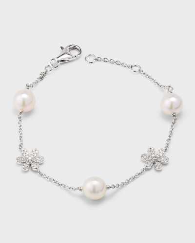 Pearls By Shari 18k White Gold Akoya Pearl And Diamond Daisy Bracelet, 7"l