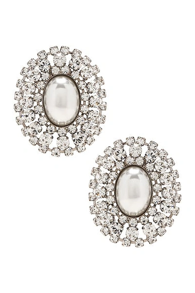 Alessandra Rich Oval Crystal Earrings W/ Faux Pearl In 화이트,크리스탈