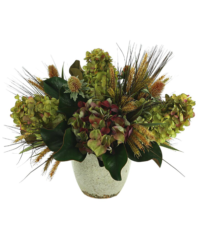 Creative Displays Assorted Hydrangea Arrangement In A Ceramic Vase With Thistle And Wheat In Red
