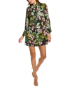 Oscar De La Renta Mixed Botanical Jersey Silk-trim Shift Dress In Blue