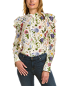 Oscar De La Renta Puff Sleeve Button Front Silk Top In White