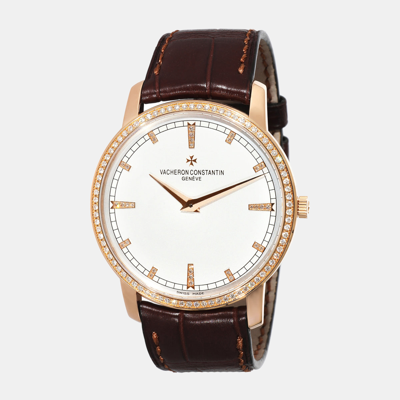 Pre-owned Vacheron Constantin White Diamonds 18k Rose Gold Patrimony 81578/000r-9354 Men's Wristwatch 38 Mm