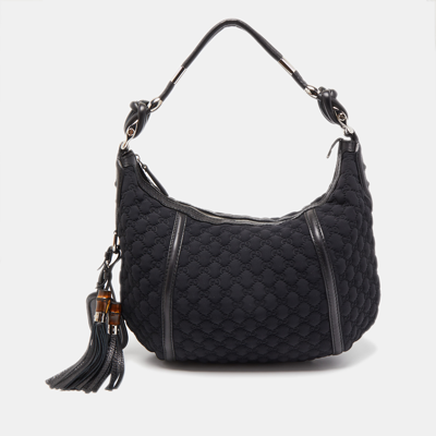 Pre-owned Gucci Black Gg Neoprene And Leather Tassel Detail Hobo