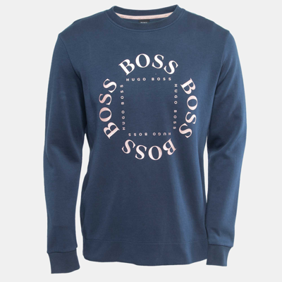 Pre-owned Boss By Hugo Boss Navy Blue Logo Print Knit Salbo Circle Sweatshirt L