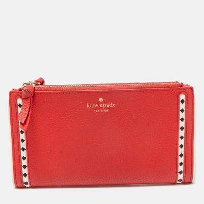 Pre-owned Kate Spade Red Leather Double Zip Clutch