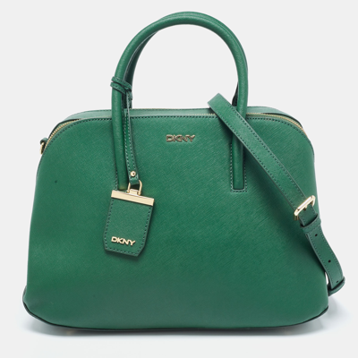 Pre-owned Dkny Green Leather Double Zip Satchel