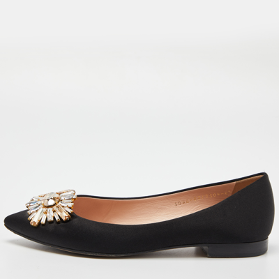 Pre-owned Gina Black Crystal Embellished Satin Ballet Flats Size 37.5