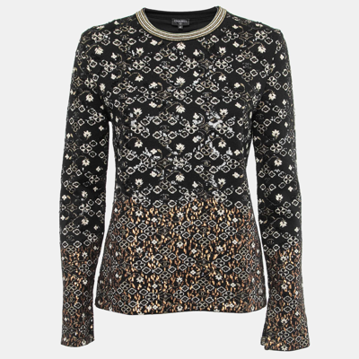 Pre-owned Chanel Black Knit Sequin Embroidered Jumper M