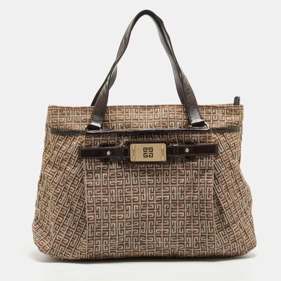 Pre-owned Givenchy Brown/beige Monogram Fabric And Patent Leather Tote