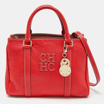 Pre-owned Ch Carolina Herrera Red Pebbled Leather Matteo Tote