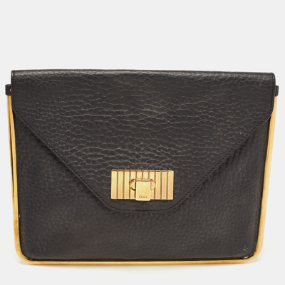 Pre-owned Chloé Black Pebbled Leather Sally Envelope Clutch