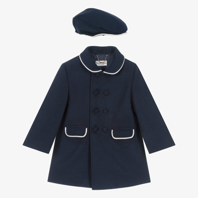 Sarah Louise Babies' Boys Navy Blue Coat & Hat Set
