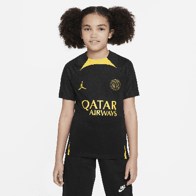 Nike Paris Saint-germain Strike Big Kids' Jordan Dri-fit Knit Soccer Top In Black