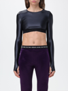 Versace Jeans Couture Long-sleeve Logo Band Crop Top In Black