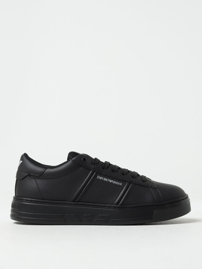 Emporio Armani Trainers In Leather And Mesh In Black