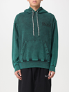 Aries Logo-print Distressed-finish Cotton Hoodie In Green