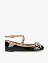 Valentino Rockstud Ballerina Patent-leather Pumps In Blk/beige