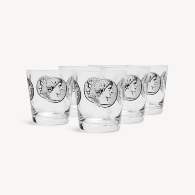 Fornasetti 6 Water Glasses Set Cammei In White