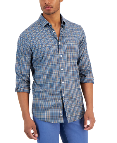 Club Room Men's Regular-fit Usher Tech Plaid Woven Shirt, Created For Macy's In Navy Blue