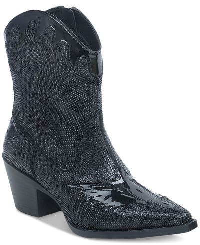 Wild Pair Lourdez Embellished Cowboy Booties, Created For Macy's In Black Bling