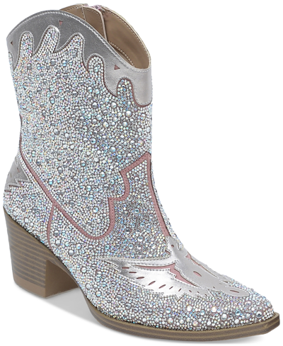 Wild Pair Lourdez Embellished Cowboy Booties, Created For Macy's In Pink Bling