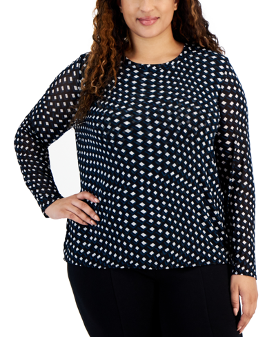 Inc International Concepts Plus Size Printed Mesh Top, Created For Macy's In Sofia Geo