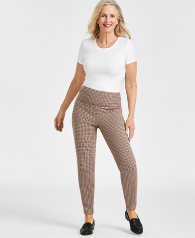 Style & Co Petite Hannah High Rise Plaid Ponte Pants, Created For Macy's In Stonewall