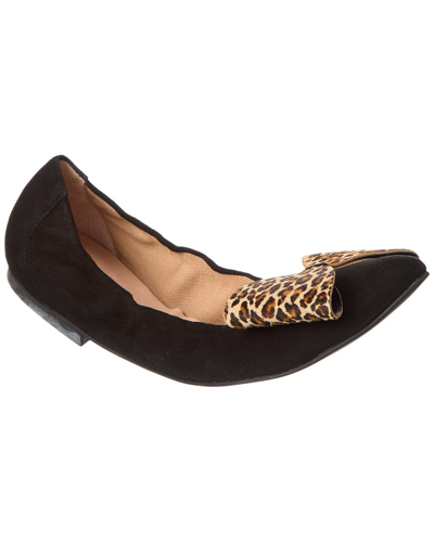 French Sole Evelyn Suede & Haircalf Flat In Black