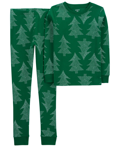 Carter's Toddler Boys And Toddler Girls Christmas Tree 100% Snug Fit Cotton Pajamas, 2 Piece Set In Green
