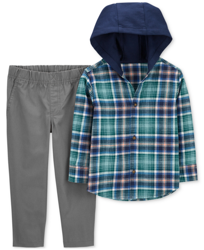Carter's Toddler Boys Plaid Hooded Button-front Shirt And Pants, 2 Piece Set In Open
