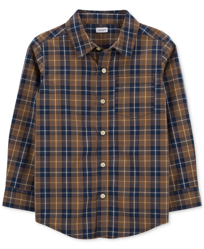 Carter's Kids' Big Boys Plaid Button-front Cotton Shirt In Yellow