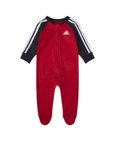 Adidas Originals Adidas Baby Boys Or Baby Girls Long Sleeve Zipper Raglan Footed Coverall In Better Scarlet
