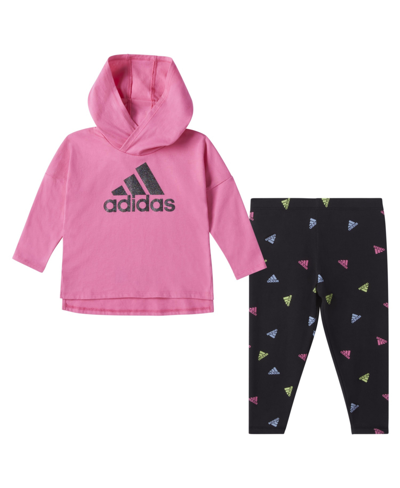 Adidas Originals Little Girls Hooded T-shirt And Printed Leggings, 2 Piece Set In Pink Fusion