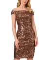 ADRIANNA PAPELL WOMEN'S SEQUINED OFF-THE-SHOULDER DRESS