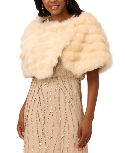 Adrianna Papell Faux Fur Brooch Capelet In Ivory