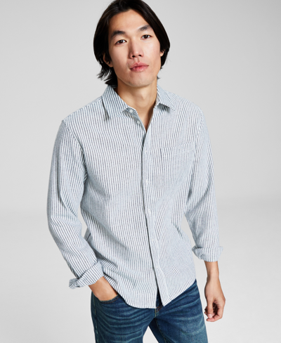 And Now This Men's Regular-fit Stripe Button-down Shirt, Created For Macy's In Navy Stripes