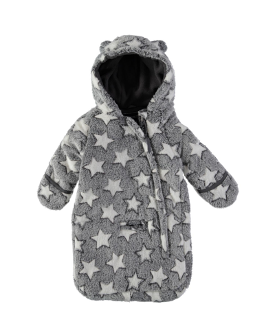 S Rothschild & Co Rothschild Baby Boys Plush Star Print Hooded Carbag Coat In Gray Stars