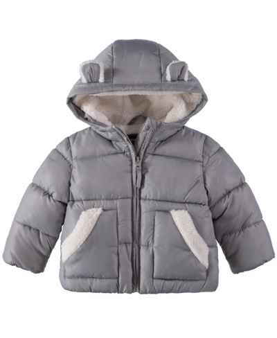 S Rothschild & Co Rothschild Baby Boys Sherpa Lined Animal Hooded Puffer Jacket In Gray