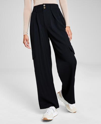 And Now This Women's High-rise Nylon Wide-leg Cargo Pants In Black