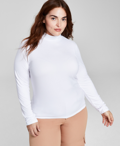 And Now This Trendy Plus Size Mock-neck Long-sleeve Top In Bright White