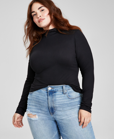 And Now This Trendy Plus Size Mock-neck Long-sleeve Top In Black