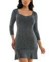 Bcx Juniors Womens Metallic Ribbed Knit Cocktail And Party Dress In Gunmetal