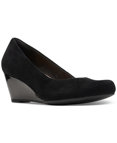 Clarks Women's Flores Tulip Round-toe Wedge Pumps Women's Shoes In Black Suede Combination