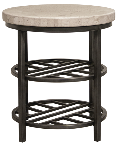 Furniture Capri 22" Stone And Metal Base Round Side Table In Alabaster