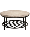 FURNITURE CAPRI 36" STONE AND METAL BASE ROUND COFFEE TABLE