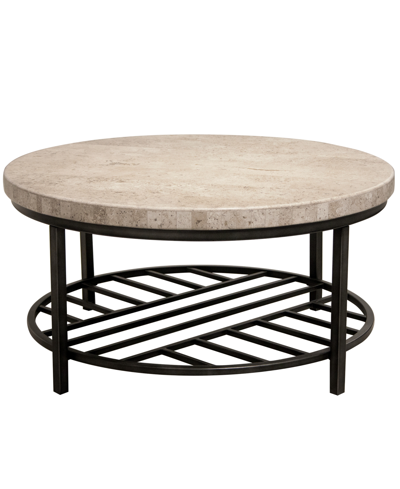 Furniture Capri 36" Stone And Metal Base Round Coffee Table In Alabaster