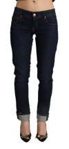 ACHT BLUE COTTON LOW WAIST SLIM FIT DENIM  TROUSER JEANS