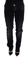 Acht Blue Washed Cotton Denim Low Waist Loose Fit Trousers Jeans In Blue